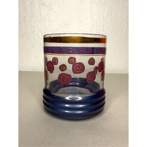 Vintage Sakura Sango On the Rocks Sue Zipkin MCM Whiskey Glass Gold Rimmed Blue